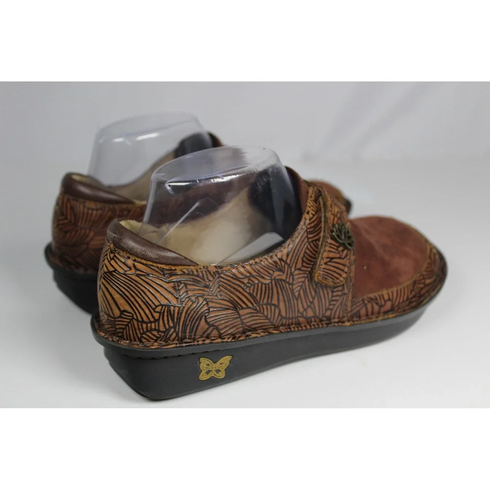 Alegria Paloma Brown Embossed Leather Suede Mary Jane Comfort Shoes Womens 38